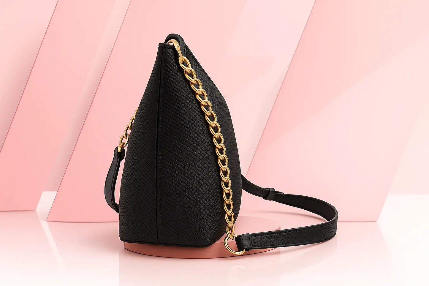 Luxury Black Crossbody Bag with Gold Chain - Premium Textured Leather Handbag
