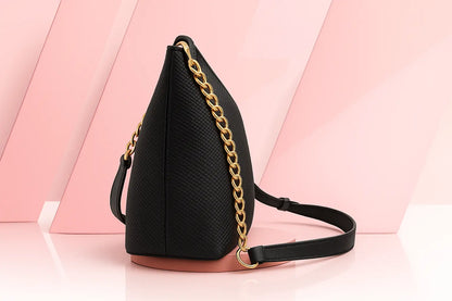 Luxury Black Crossbody Bag with Gold Chain - Premium Textured Leather Handbag