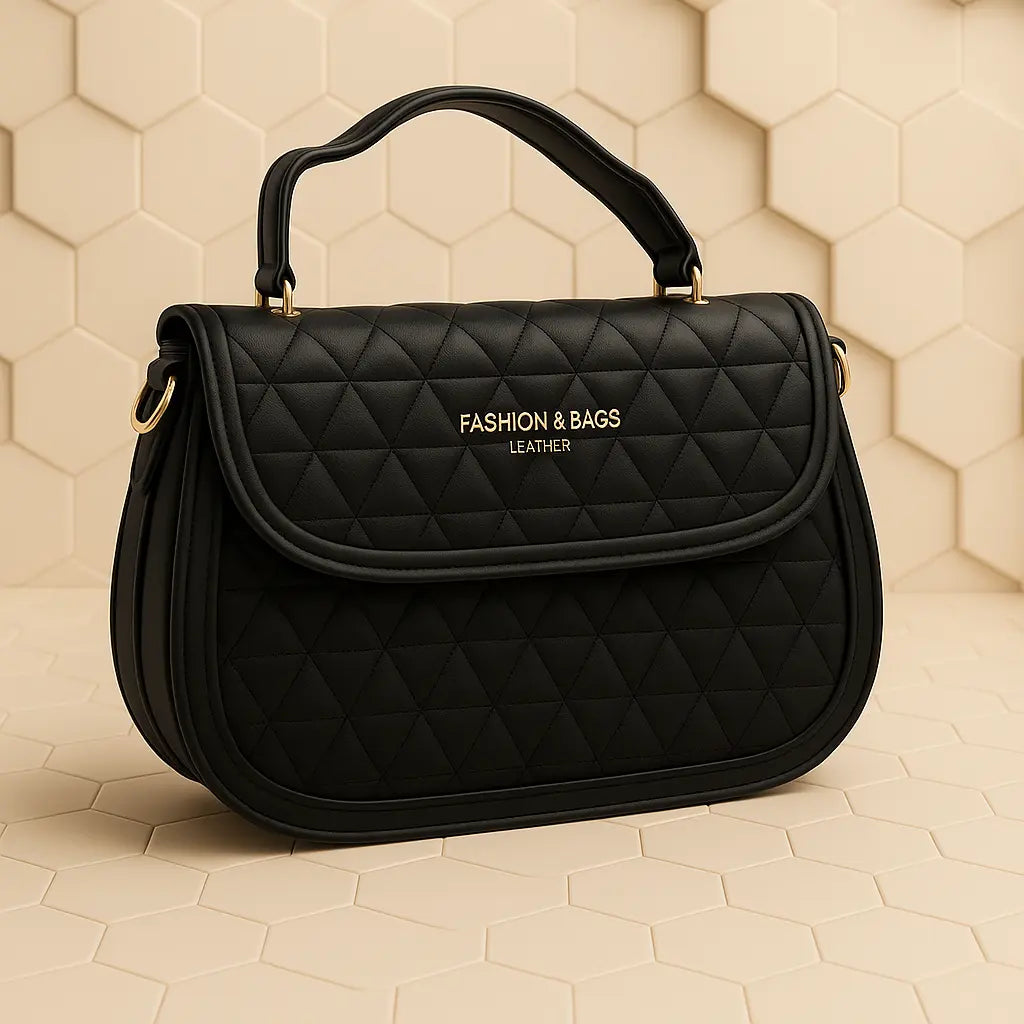 Quilted Crossbody Handbag - Designer Satchel with Adjustable Strap.